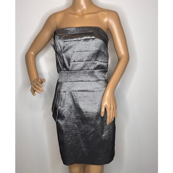 2000s Jessica McClintock Charcoal Strapless Cocktail Dress medium - Picture 4 of 12